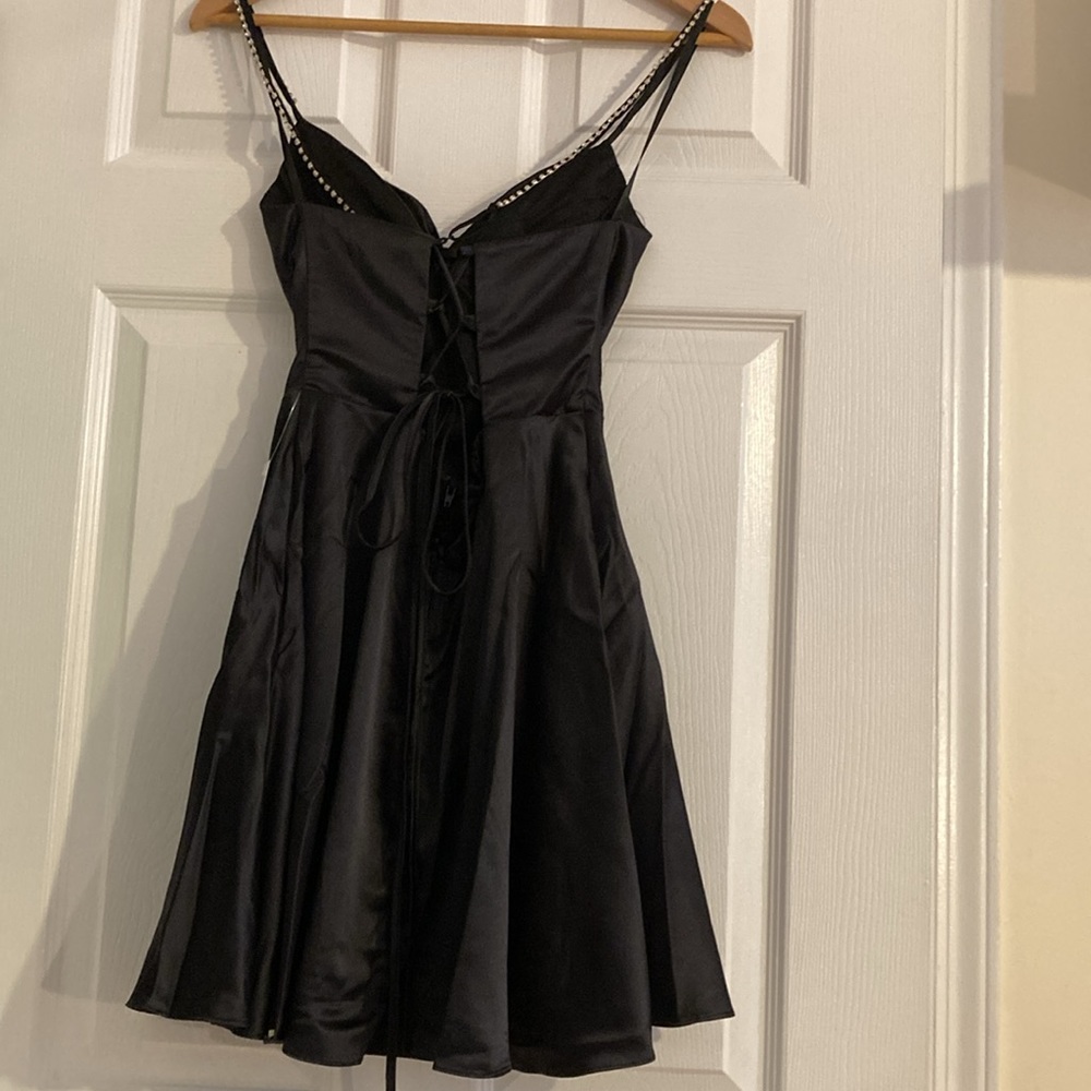 NWT B. Darlin Cowl Neck Rhinestone Strap Satin Party Dress Black Size 1/2 & 3/4 - Picture 7 of 11